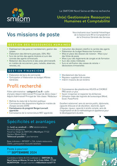 Une offre d'emploi réalisée pour la page Facebook du SMITOM